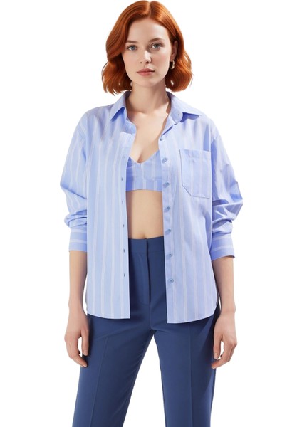 Kadın Çizgili Oversize Dokuma Gömlek Fonksiyonel Dayanıklı Kaliteli Konforlu Estetik Rahat fırsatları