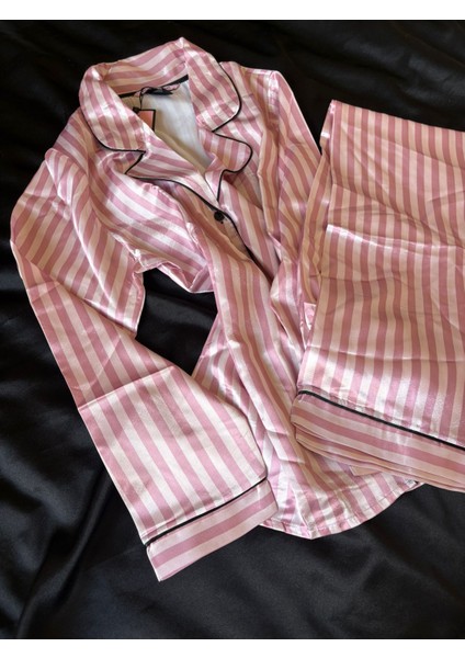 Pembe Uzun Kollu Saten Takım