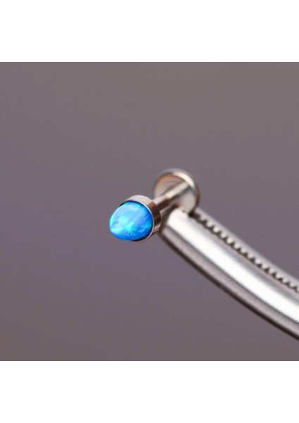 Yüksek Kalite G23 Titanium Titanyum / Mavi Opal Spayk 6mm x 1.2mm Labret Piercing