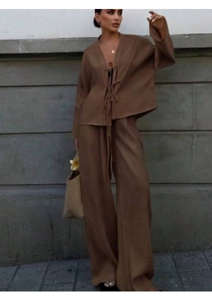 Kadın Kahverengi Lastikli Jogger Pantolon - 10850