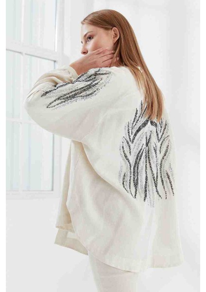 Nakışlı Keten Kimono