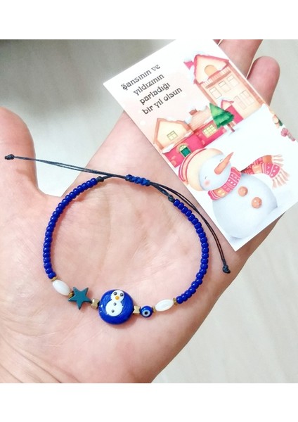 Elyapımı Cam Kardan Adam Hematit Yıldızlı Miyuki Round Boncuklu Yılbaşı Bileklik