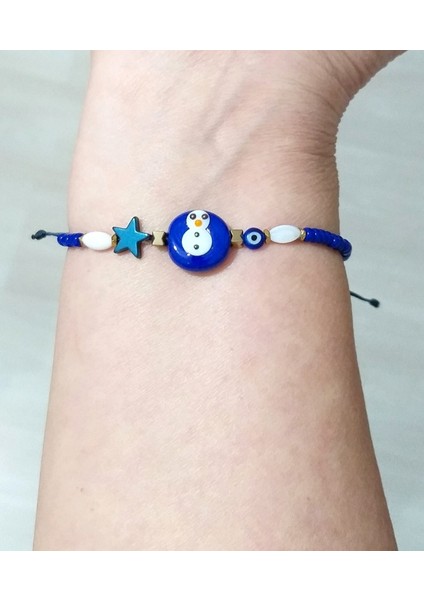 Elyapımı Cam Kardan Adam Hematit Yıldızlı Miyuki Round Boncuklu Yılbaşı Bileklik