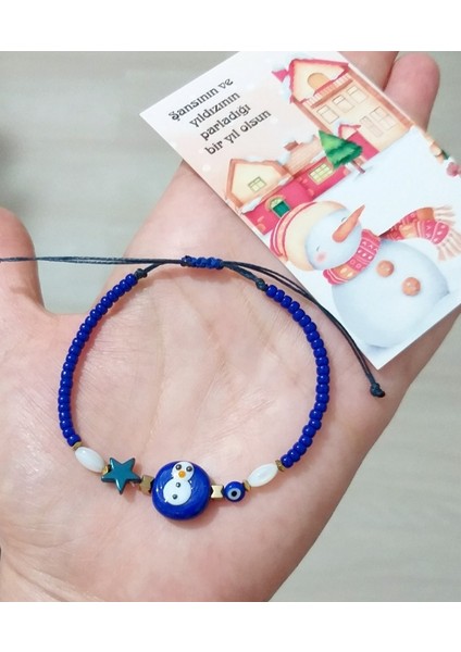 Elyapımı Cam Kardan Adam Hematit Yıldızlı Miyuki Round Boncuklu Yılbaşı Bileklik