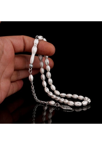 Kırık Beyaz Renk Mine Işlemeli Metal 6 Yarma Model Tesbih fiyatları