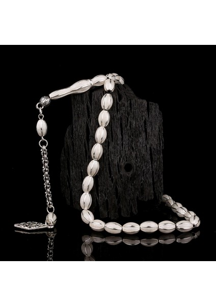 Kırık Beyaz Renk Mine Işlemeli Metal 6 Yarma Model Tesbih modelleri