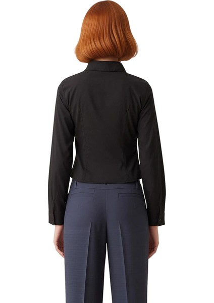 Kadın Uzun Kollu Gömlek Yaka Fermuarlı Düz Dokuma Bluz Şık ve Konforlu Tasarım Ofis Modern fiyatları