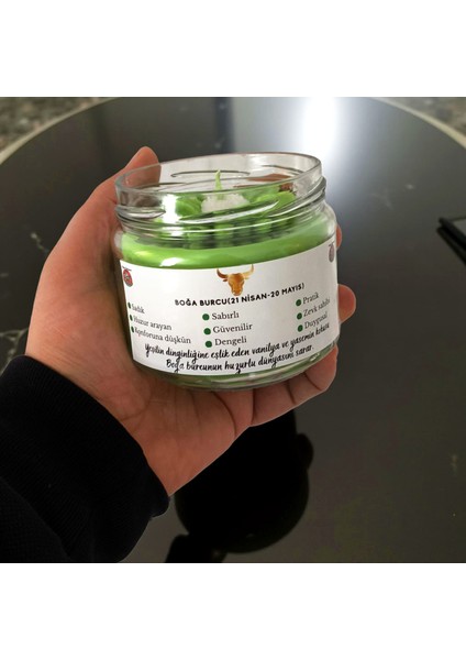 Boğa Burcu Kokulu Mum – Yeşil Soya Wax El Yapımı Vanilya & Yasemin Cam Kavanoz Mum modelleri
