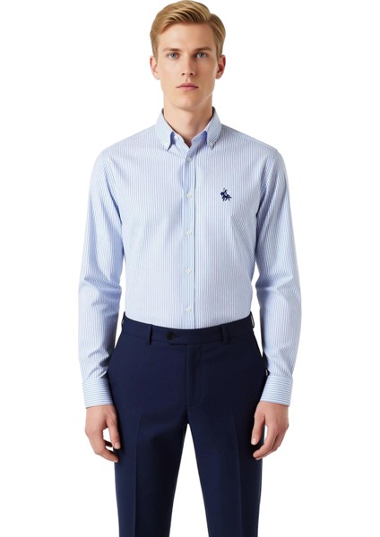 Erkek Regular Fit Uzun Kollu Gömlek Çizgili Desen ve Nakış Detayıyla Konforlu Bir Şıklık Şık fiyatları