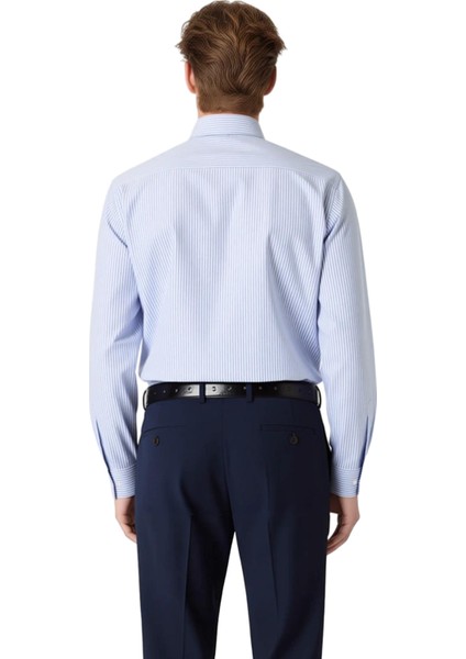 Erkek Regular Fit Uzun Kollu Gömlek Çizgili Desen ve Nakış Detayıyla Konforlu Bir Şıklık Şık modelleri