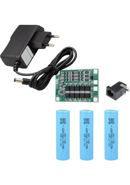 3 Adet Aspilsan Li-Ion Pil, 3s 40A Bms, 12.6 Volt 2 Amper Adaptör ve 5,5x2,5 Dişi Soket