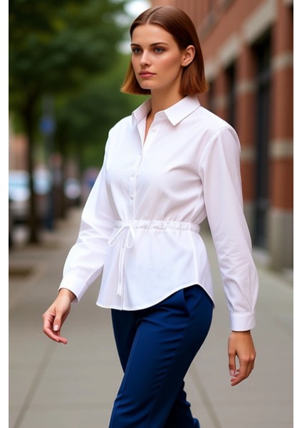 Kadın Günlük Stilinize Dokunuş Katan Bel Büzgülü Pamuk Poplin Gömlek ve Zarafet Fonksiyonel indirimleri