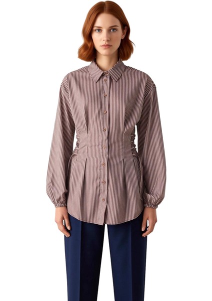 Kadın Bel Bağlama Detaylı Uzun Kollu Dokuma Gömlek Günlük Şıklık ve Konfor Sunan Modern Bir Tasarım fırsatları