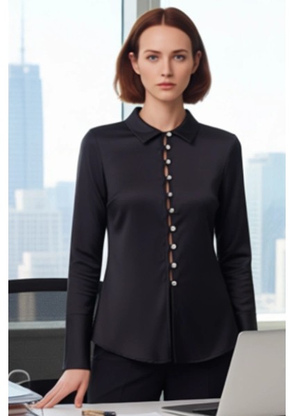 Kadın Düğmeli Detaylı Bel Formlu Saten Gömlek Fonksiyonel Dayanıklı Kaliteli Konforlu Spor modelleri