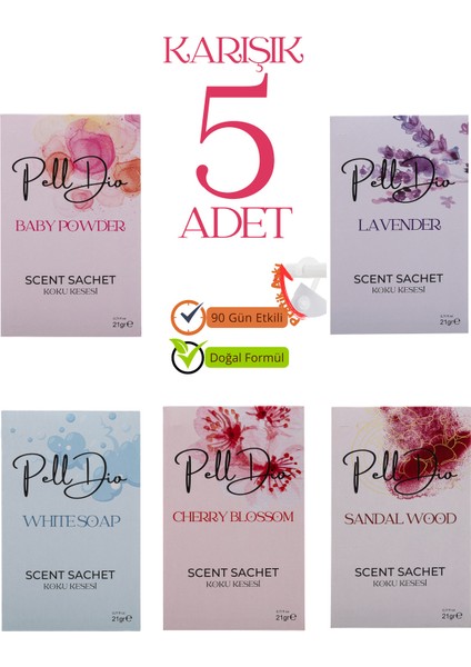 5'li Karışık Çekmece Dolap ve Ayakkabılık Çekmece Parfümlü Kese Kokusu Oda Koku Kesesi