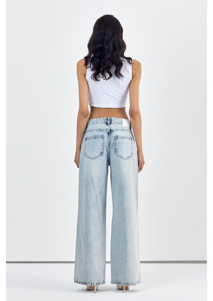 Geniş Paça Kadın Palazzo Jean Pantolon - Mavi Mavi - 29 modelleri