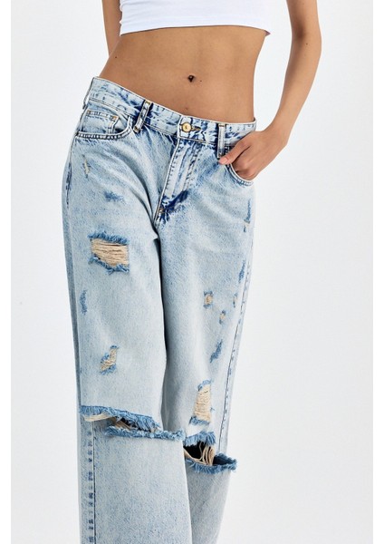 Geniş Paça Kadın Palazzo Jean Pantolon - Mavi Mavi - 29 fırsatları