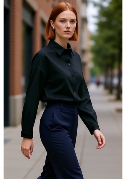 Kadın Oversize Selanik Örme Uzun Kollu Düğmeli Gömlek Günlük Şıklık Fonksiyonel Dayanıklı Şık