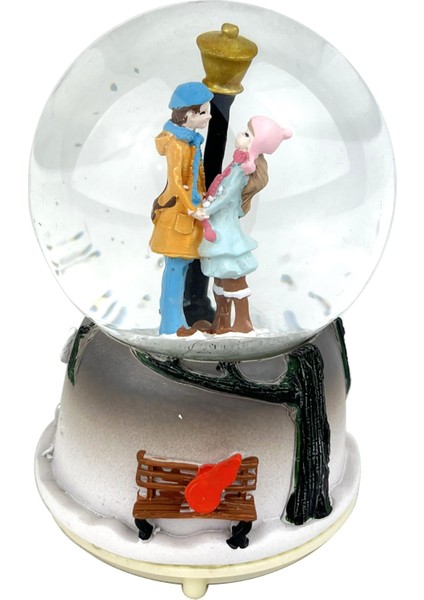 Sokak Lambası Altındaki Sevgililer Işıklı ve Müzikli Kar Küresi