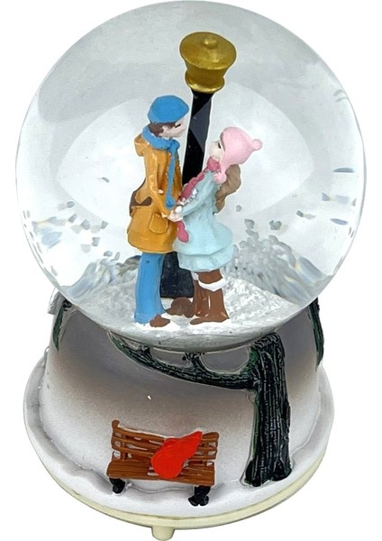 Sokak Lambası Altındaki Sevgililer Işıklı ve Müzikli Kar Küresi modelleri