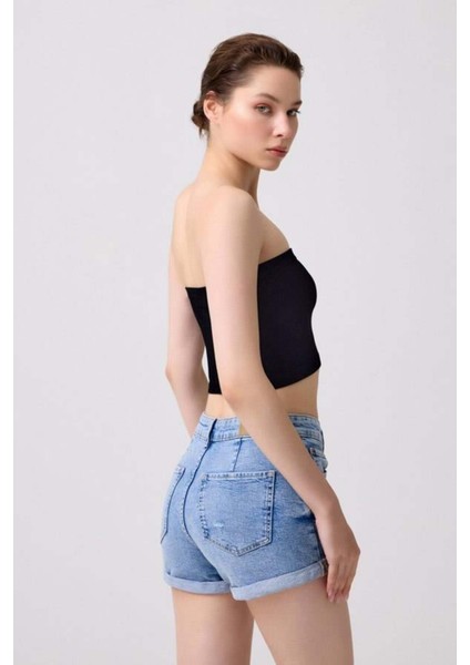 Cottonhill Premium - Kadın Siyah Seamless Straplez Crop Top Büstiyer fiyatları