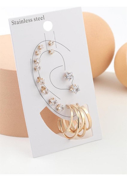 Çelik Set Küpe Gold