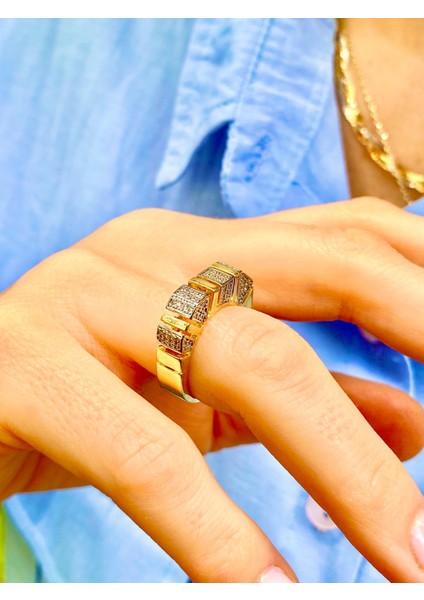 Zirkon Taşlı Altın Renk Ayarlanabilir Tasarım Yüzük