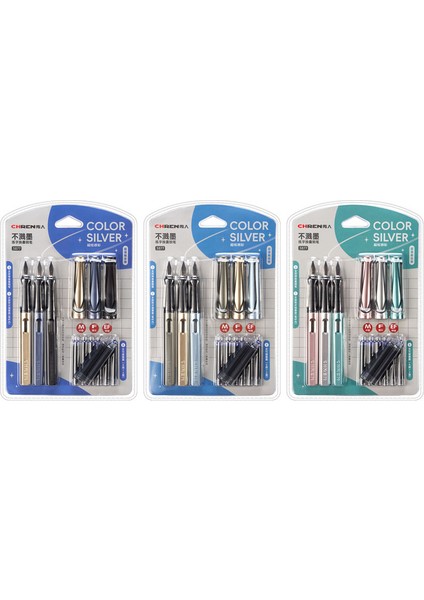 Chren Premium Dolma Kalem Seti, 3'lü Gümüş Renkli Mürekkepli Kalem, Ef-F-M Uçlu, Kartuşlu Kalem Takımı fırsatları