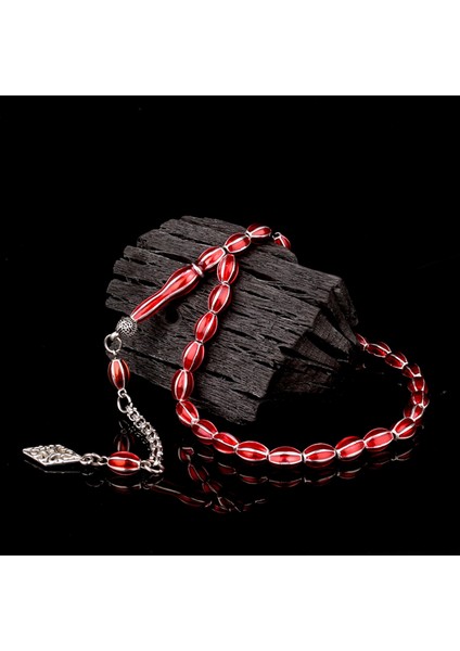 Kırmızı Renk Mine Işlemeli Metal 6 Yarma Model Tesbih