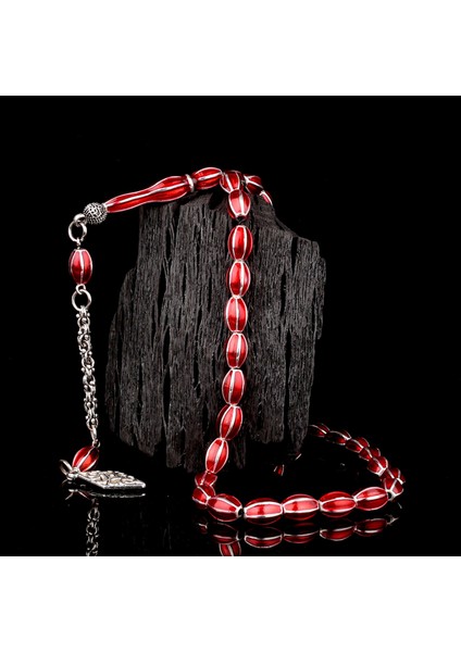 Kırmızı Renk Mine Işlemeli Metal 6 Yarma Model Tesbih modelleri