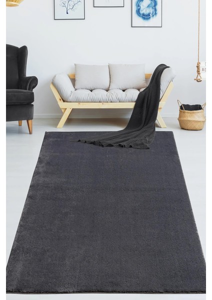 Antrasit Cloudy Post Peluş Halı Kaymaz Taban Yumuşacık Yolluk Modern Halı