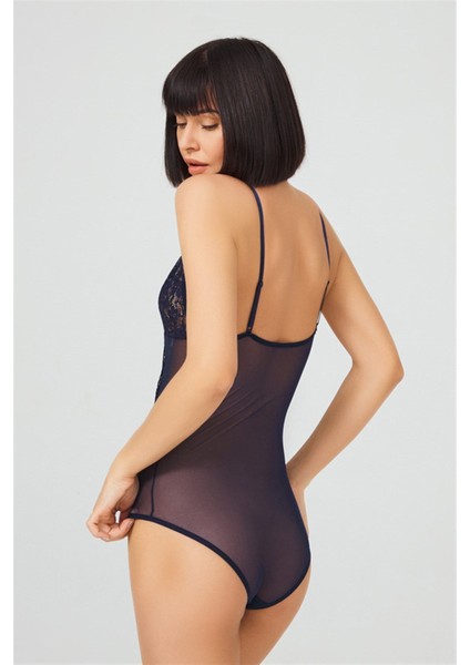 Lacivert Çıtçıtlı Dantelli Transparan Balensiz Bodysuit fiyatları