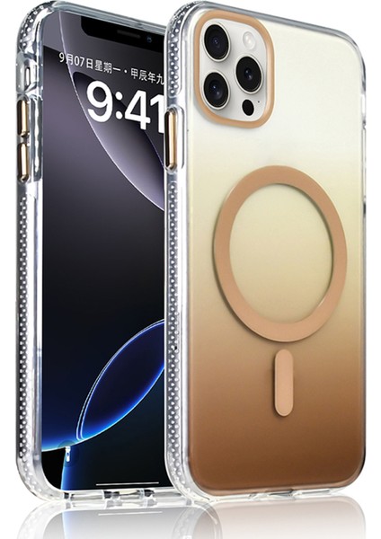 Apple iPhone 15 Pro Max Uyumlu M-Safe Şarj Özellikli Transparan Renk Geçişli Kılıf