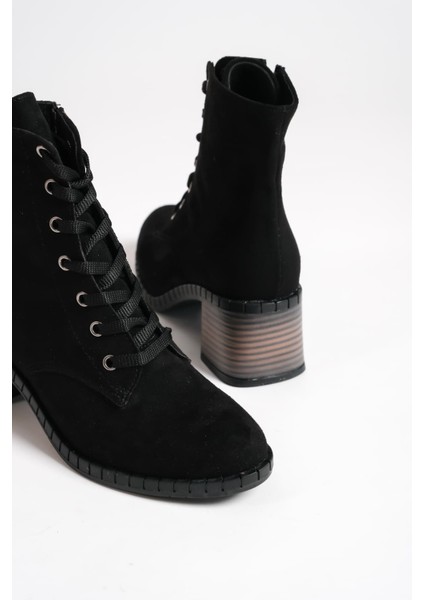 Lux Bağcıklı Fermuarlı Ortopedik Taban Suya ve Soğuğa Dayanıklı Topuklu Süet Kadın Bot St Siyah fiyatları