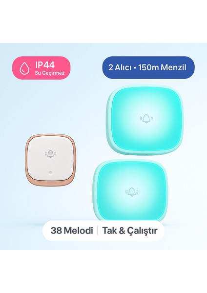 Kablosuz Kapı Zili Seti IP44 Su Geçirmez, 2 Alıcı, 38 Melodi, Kolay Montaj, 433MHZ fırsatları