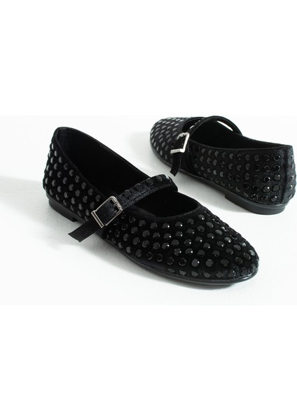 Ruby Kadife Taş Detaylı Bilekten Bağlamalı Kadın Babet modelleri