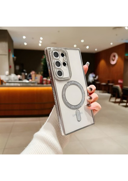 Samsung S24-S25 Plus Uyumlu Şeffaf Taşlı Magsafe Özellikli Kılıf