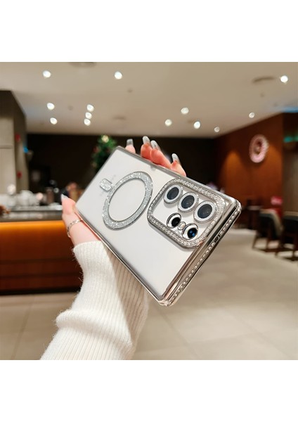 Samsung S24-S25 Plus Uyumlu Şeffaf Taşlı Magsafe Özellikli Kılıf modelleri