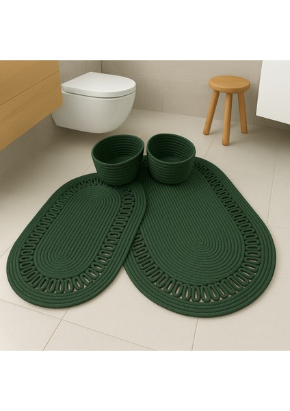 Terra 4’lü Banyo Seti – 2’li Oval Paspas & 2’li Oval Sepet, Doğal Halat Dokuma, El Yapımı - Premium