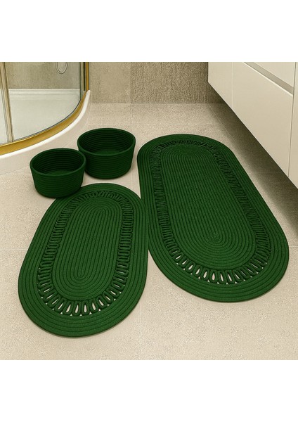 Terra 4’lü Banyo Seti – 2’li Oval Paspas & 2’li Oval Sepet, Doğal Halat Dokuma, El Yapımı - Premium modelleri