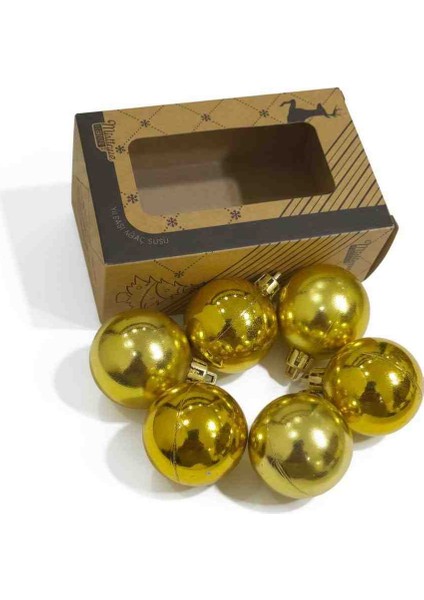 Yılbaşı ve Özel Günler Renkli Süs Topları 4 cm Parlak Sarı 6 Ad