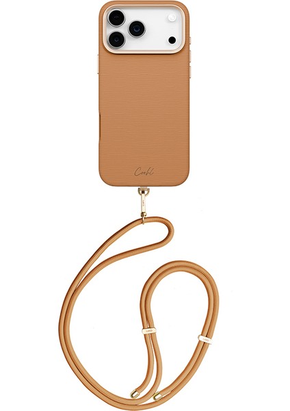 iPhone 17 Pro Max Uyumlu Kılıf M-Safe Şarj Özellikli Askı Ipli Coehl Mirelle Kapak Kahverengi
