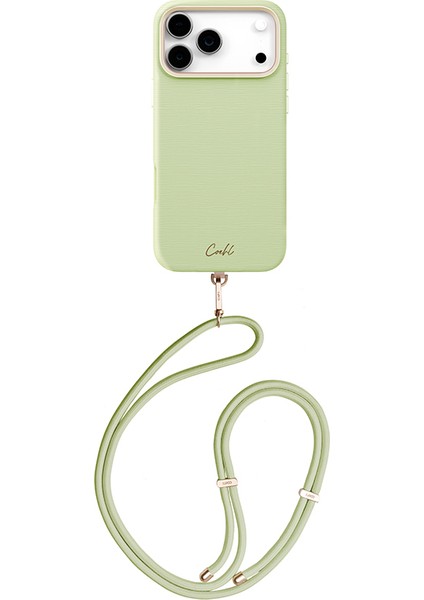 iPhone 17 Pro Max Uyumlu Kılıf M-Safe Şarj Özellikli Askı Ipli Coehl Mirelle Kapak Yeşil