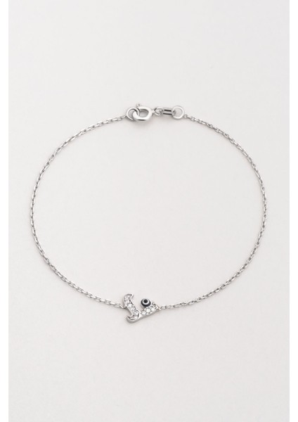 L Harfi 18 Ayar Beyaz Altın Kaplama 19 cm Gümüş Nazar Bileklik