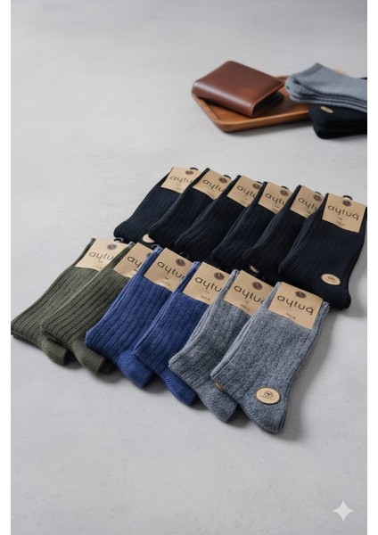 Yün Erkek Soket Çorabı, Kışlık, Asorti 41-45 Numara 12'li Kutu