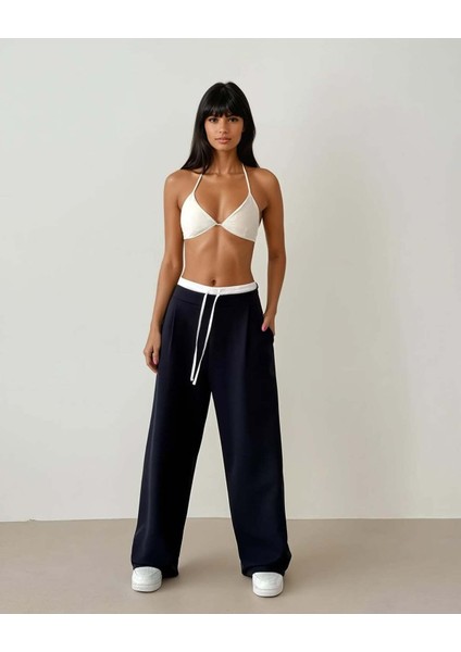 Kadın Lacivert Beli Şerit Lastikli Pantolon - 10776