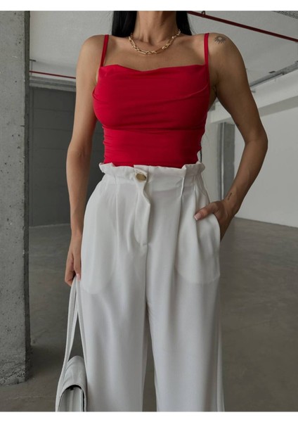 Beyaz Yüksek Bel Lastikli Konfort Pantolon - 10567 fiyatları