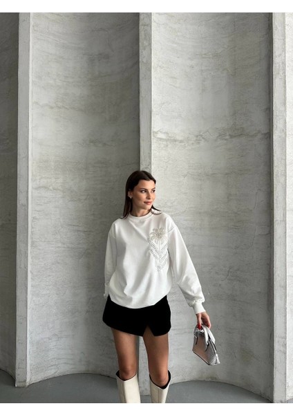 Çiçek Desenli Ipek Siyah Sweatshirt