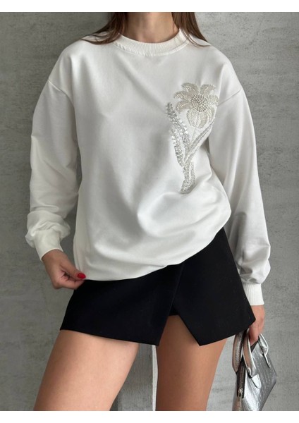 Çiçek Desenli Ipek Siyah Sweatshirt indirimleri