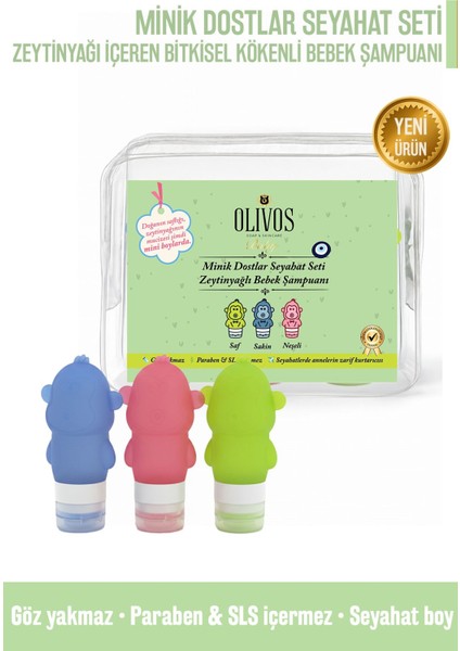 Baby Minik Dostlar Seyahat Seti | %100 Doğal Zeytinyağlı, Nazik ve Göz Yakmayan Bebek Saç ve Vücut Şampuanı (3×89 Ml)